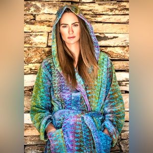 Hooded bath Robe Green Ocean Magic by Elaiva